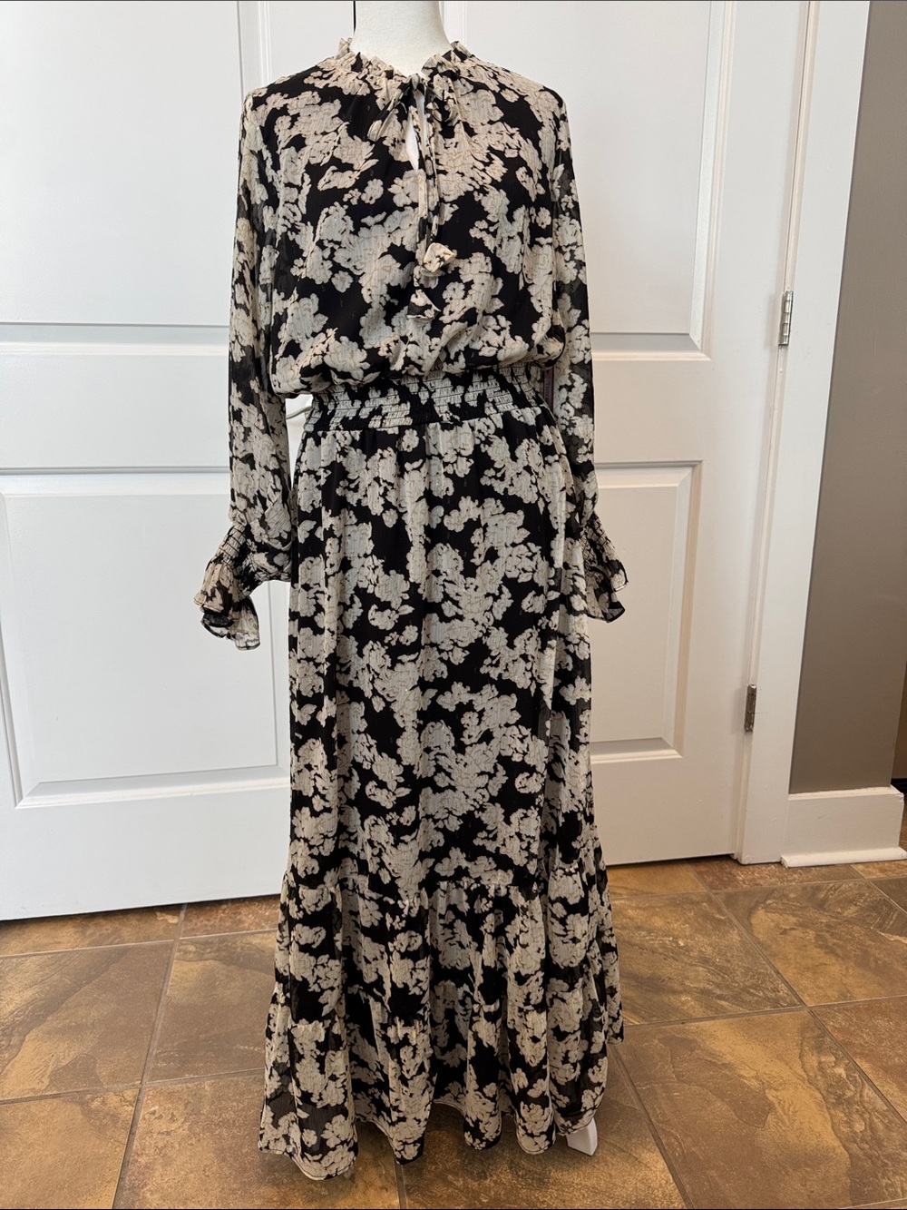 Vince Camuto Black and Cream Floral Maxi Dress